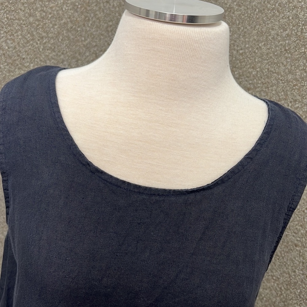 Rosemarine Crochet Hem Tie Back Navy Linen Tunic Shift size small